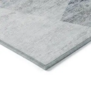 Photo of Sky Blue Gray And Charcoal Abstract Washable Indoor Outdoor Area Rug