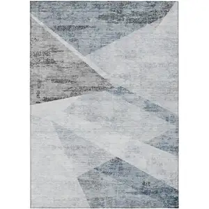 Photo of Sky Blue Gray And Charcoal Abstract Washable Indoor Outdoor Area Rug