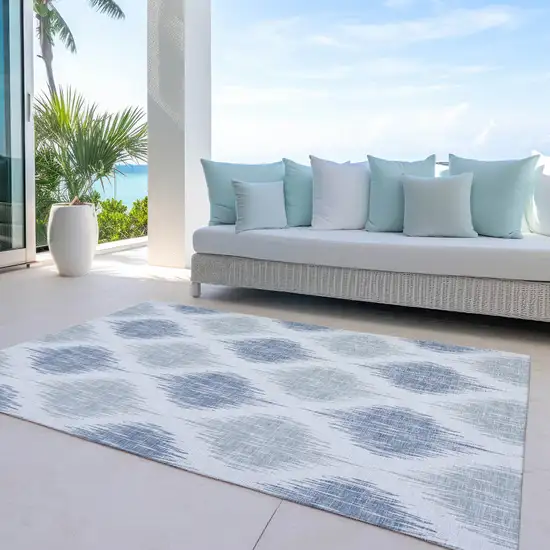 Sky Blue Ivory And Denim Blue Ikat Washable Indoor Outdoor Area Rug Photo 8