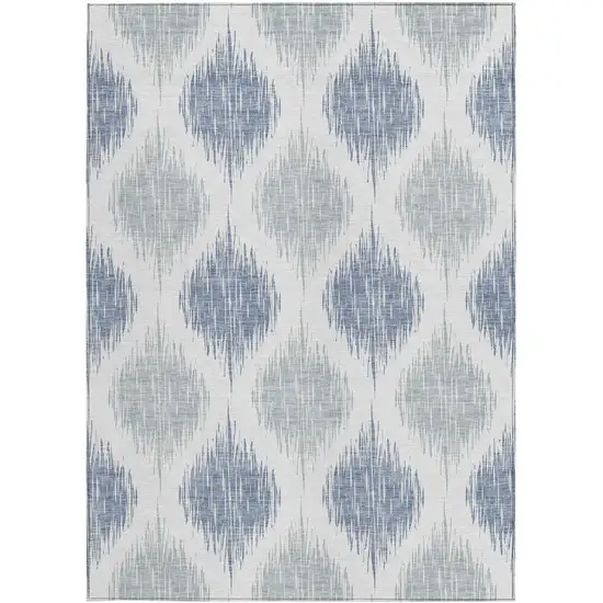 Sky Blue Ivory And Denim Blue Ikat Washable Indoor Outdoor Area Rug Photo 6