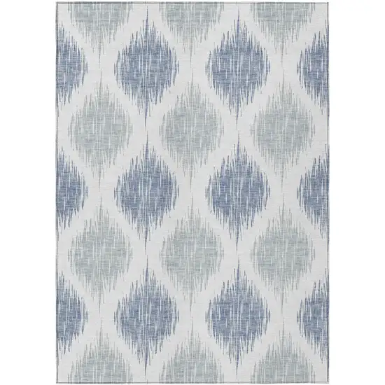 Sky Blue Ivory And Denim Blue Ikat Washable Indoor Outdoor Area Rug Photo 2