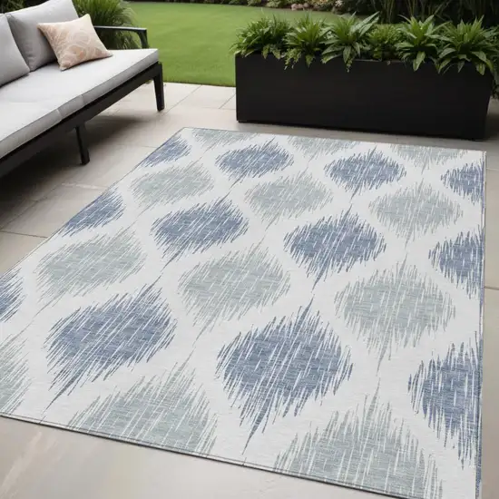 Sky Blue Ivory And Denim Blue Ikat Washable Indoor Outdoor Area Rug Photo 1