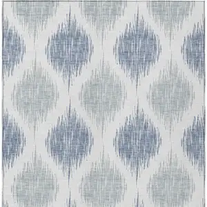 Photo of Sky Blue Ivory And Denim Blue Ikat Washable Indoor Outdoor Area Rug