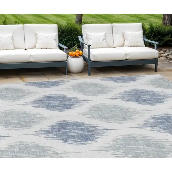 Sky Blue Ivory And Denim Blue Ikat Washable Indoor Outdoor Area Rug Photo 1