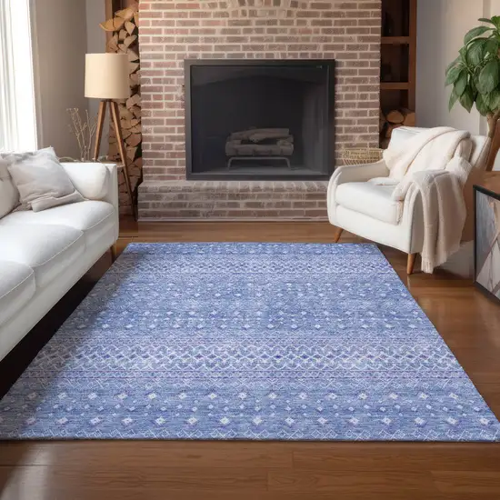 Sky Blue Purple And Ivory Tribal Washable Indoor Outdoor Area Rug Photo 7