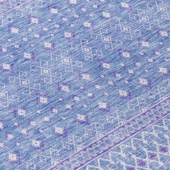 Sky Blue Purple And Ivory Tribal Washable Indoor Outdoor Area Rug Photo 3