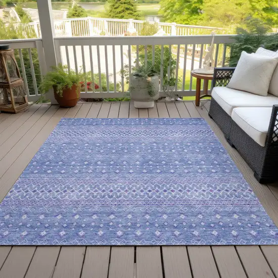 Sky Blue Purple And Ivory Tribal Washable Indoor Outdoor Area Rug Photo 8