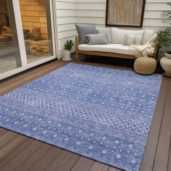 Sky Blue Purple And Ivory Tribal Washable Indoor Outdoor Area Rug Photo 5