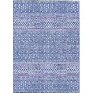 Photo of Sky Blue Purple And Ivory Tribal Washable Indoor Outdoor Area Rug