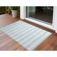 Photo of Sky Blue Striped Washable Non Skid Indoor Outdoor Area Rug