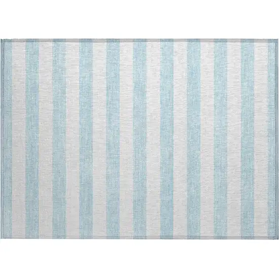 Sky Blue Striped Washable Non Skid Indoor Outdoor Area Rug Photo 2