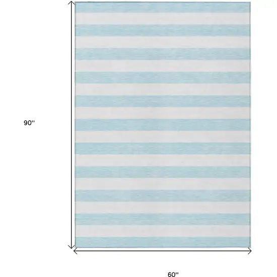 Sky Blue Striped Washable Non Skid Indoor Outdoor Area Rug Photo 3