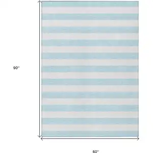 Photo of Sky Blue Striped Washable Non Skid Indoor Outdoor Area Rug