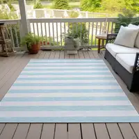 Photo of Sky Blue Striped Washable Non Skid Indoor Outdoor Area Rug