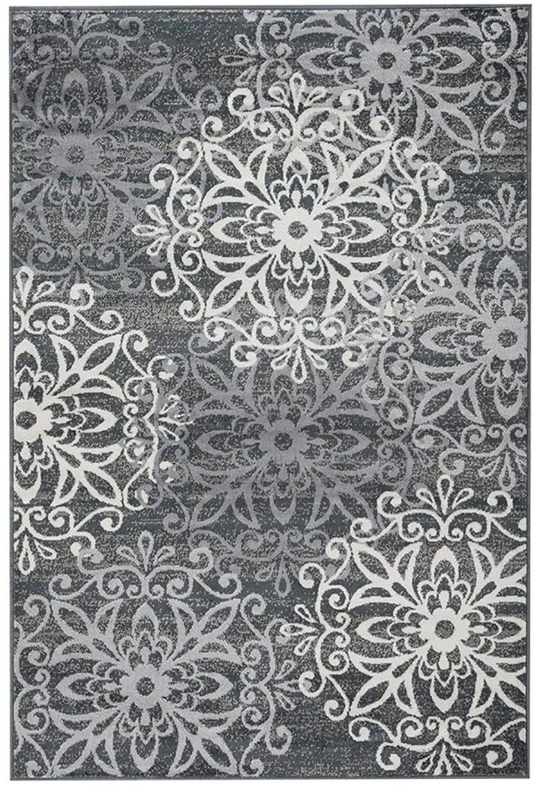 Slate And Gray Medallion Power Loom Stain Resistant Area Rug Photo 1