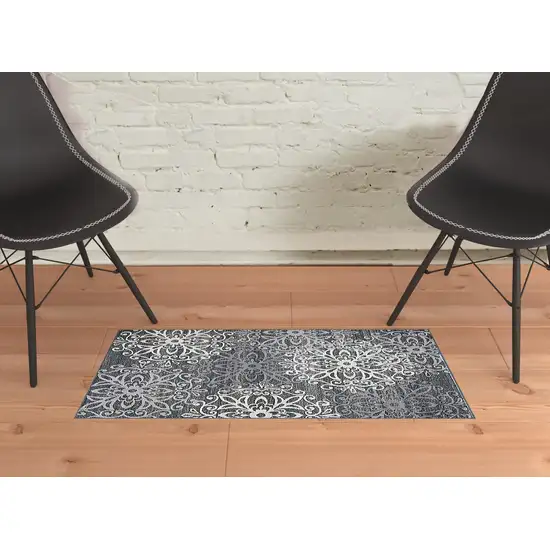 Slate And Gray Medallion Power Loom Stain Resistant Area Rug Photo 7