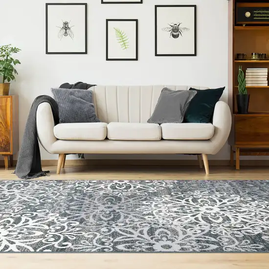 Slate And Gray Medallion Power Loom Stain Resistant Area Rug Photo 5