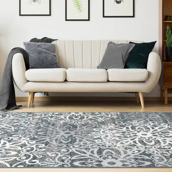 Slate And Gray Medallion Power Loom Stain Resistant Area Rug Photo 2