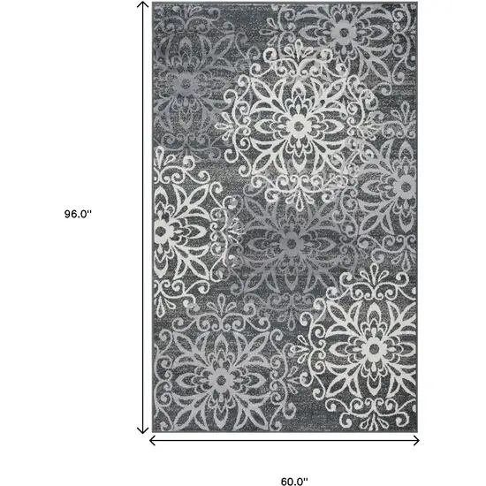 Slate And Gray Medallion Power Loom Stain Resistant Area Rug Photo 7