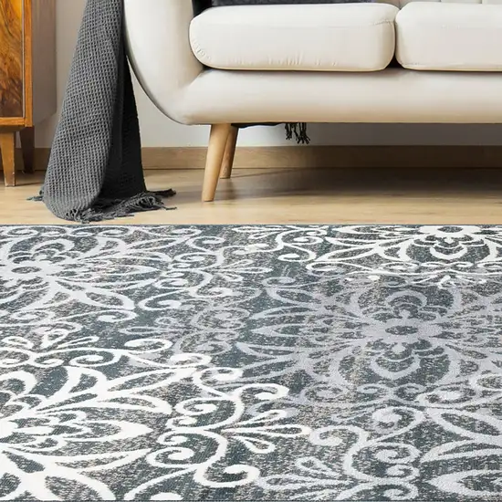 Slate And Gray Medallion Power Loom Stain Resistant Area Rug Photo 6