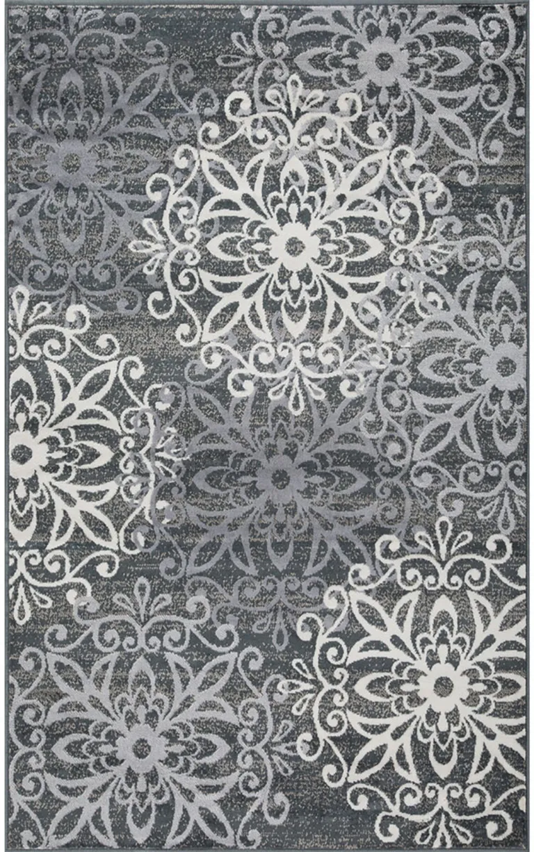 Slate And Gray Medallion Power Loom Stain Resistant Area Rug Photo 1