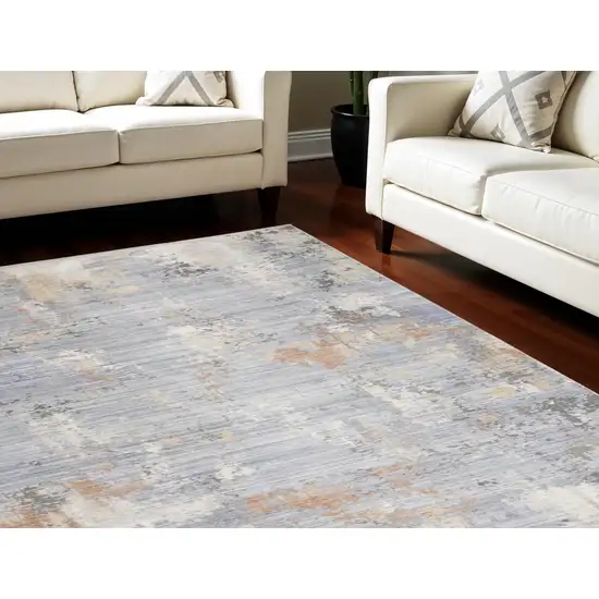 Slate Blue Abstract Area Rug With Fringe Photo 1