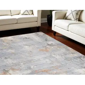 Photo of Slate Blue Abstract Area Rug With Fringe