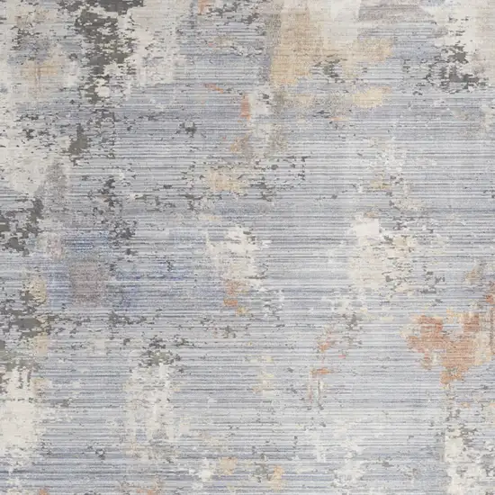 Slate Blue Abstract Area Rug With Fringe Photo 7