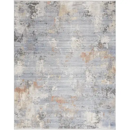 Slate Blue Abstract Area Rug With Fringe Photo 2