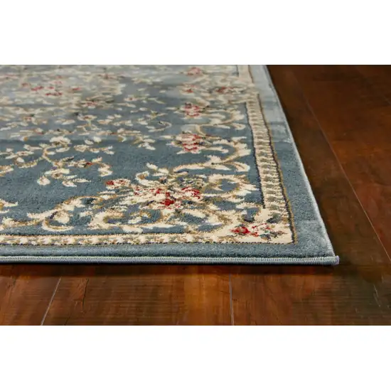 Slate Blue Bordered Floral Indoor Runner Rug Photo 5