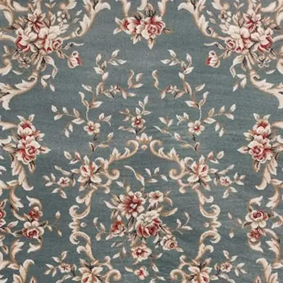 Slate Blue Floral Bordered Indoor Area Rug Photo 3