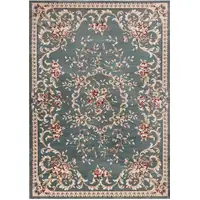 Photo of Slate Blue Floral Bordered Indoor Area Rug