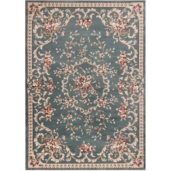 Slate Blue Floral Bordered Indoor Area Rug Photo 1