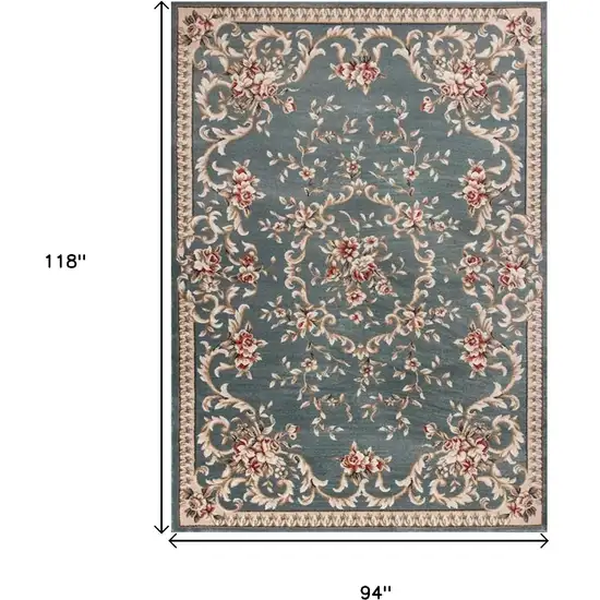 Slate Blue Floral Bordered Indoor Area Rug Photo 6