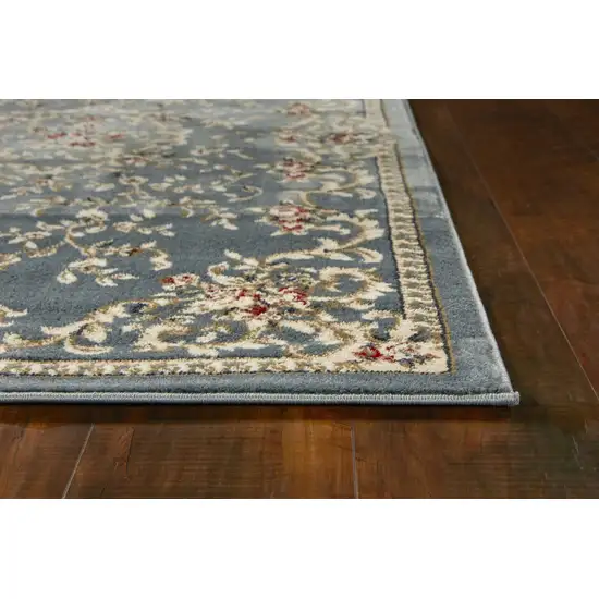 Slate Blue Floral Bordered Indoor Area Rug Photo 2