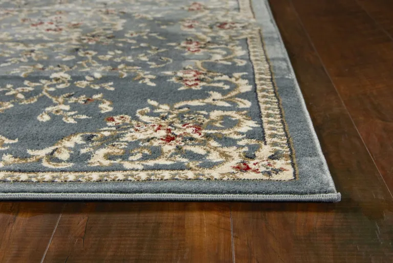 Slate Blue Floral Bordered Indoor Area Rug Photo 2