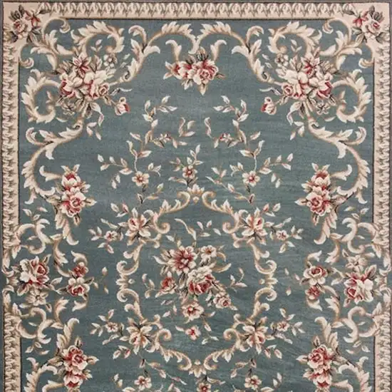 Slate Blue Floral Bordered Indoor Area Rug Photo 4