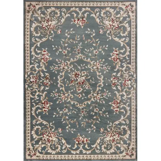 Slate Blue Floral Indoor Area Rug Photo 1