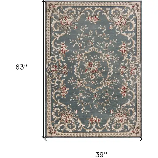 3'X5' Slate Blue Floral Indoor Area Rug Photo 8