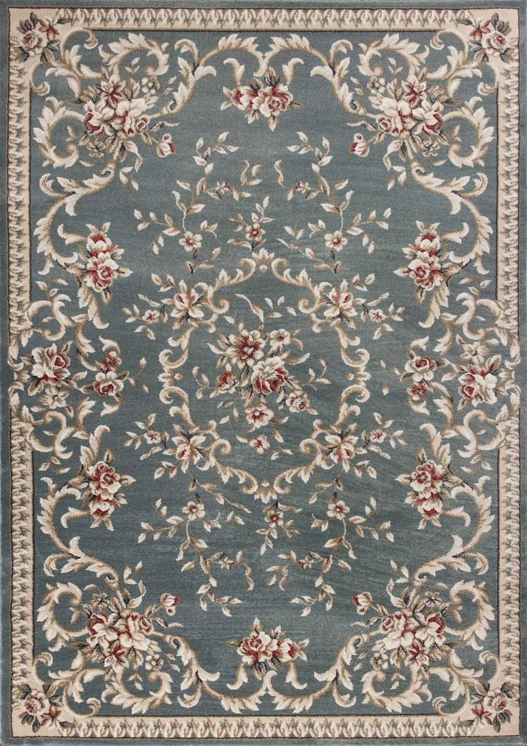 Slate Blue Floral Indoor Area Rug Photo 1