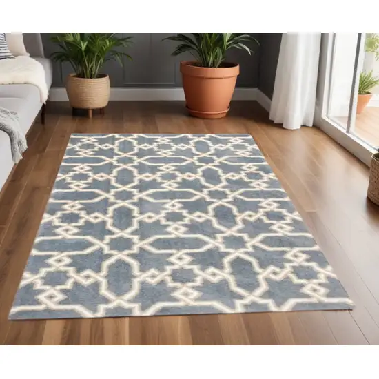 Slate Blue Geometric Machine Woven Microfiber Indoor Area Rug Photo 1