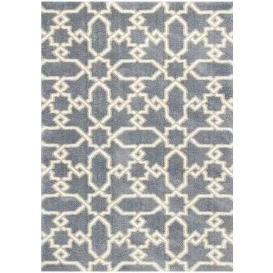 Slate Blue Geometric Machine Woven Microfiber Indoor Area Rug Photo 1