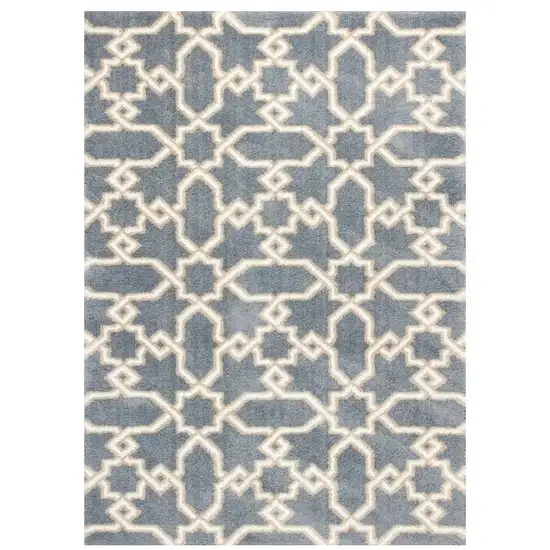 Slate Blue Geometric Machine Woven Microfiber Indoor Area Rug Photo 2