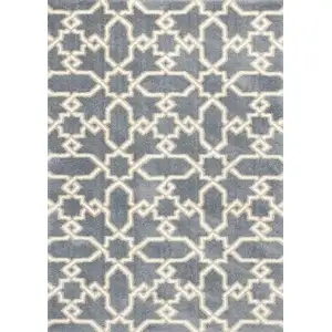 Photo of Slate Blue Geometric Machine Woven Microfiber Indoor Area Rug