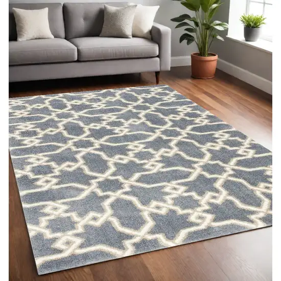 Slate Blue Geometric Pattern Microfiber Indoor Area Rug Photo 1