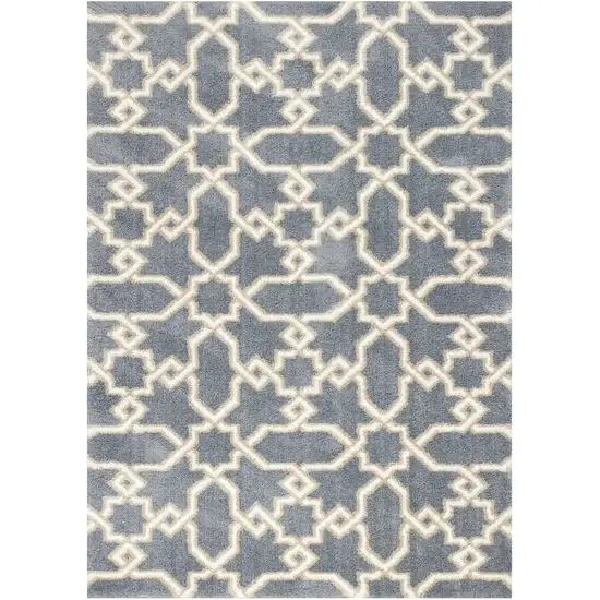 Slate Blue Geometric Pattern Microfiber Indoor Area Rug Photo 2