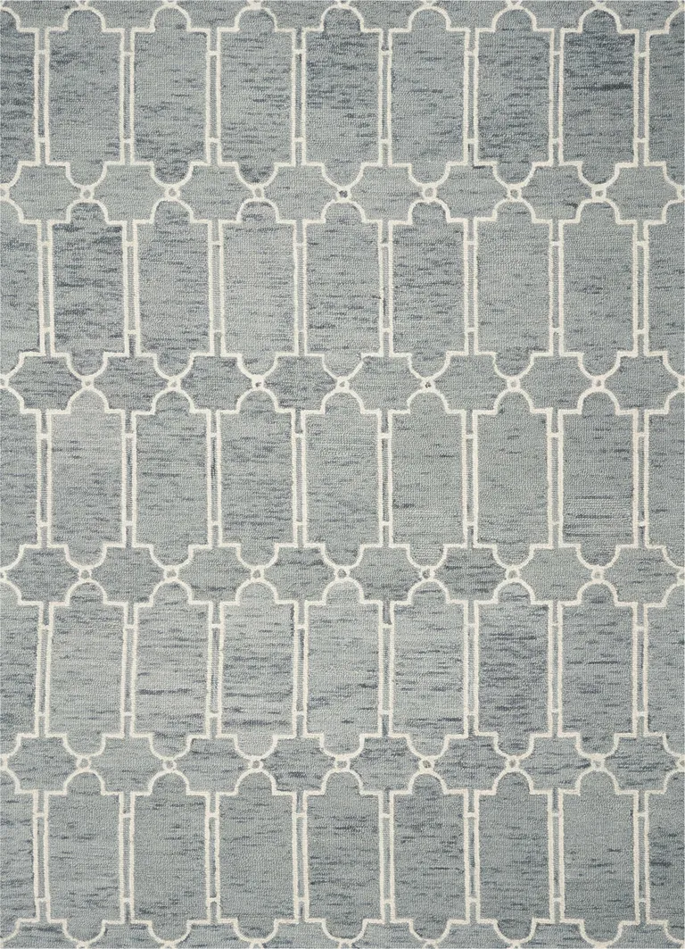 Slate Blue Hand Tufted Geometric Indoor Accent Rug Photo 1