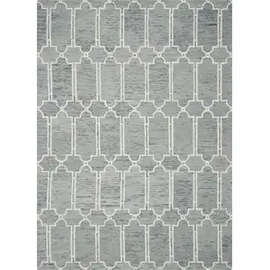 Photo of Slate Blue Hand Tufted Geometric Indoor Accent Rug