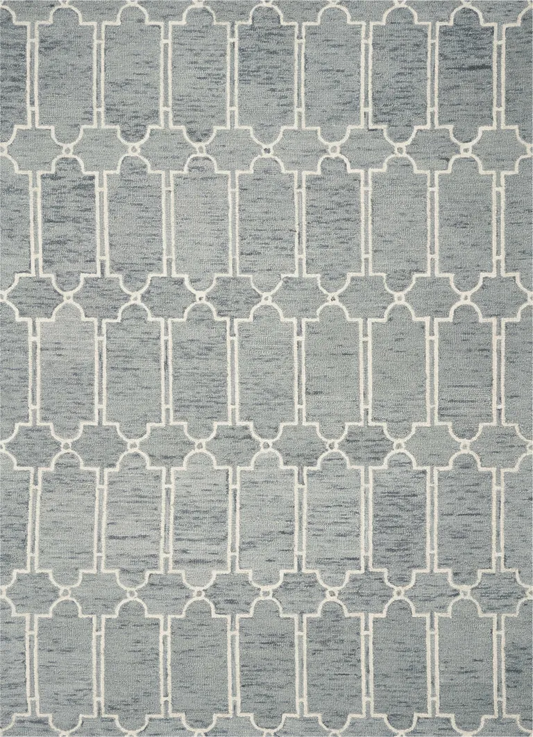 Slate Blue Hand Tufted Geometric Indoor Area Rug Photo 1