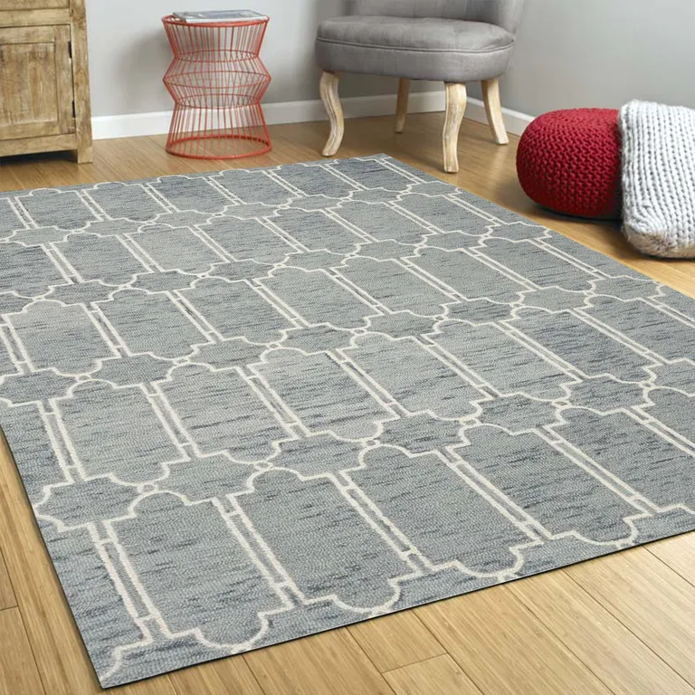 Slate Blue Hand Tufted Geometric Indoor Area Rug Photo 5